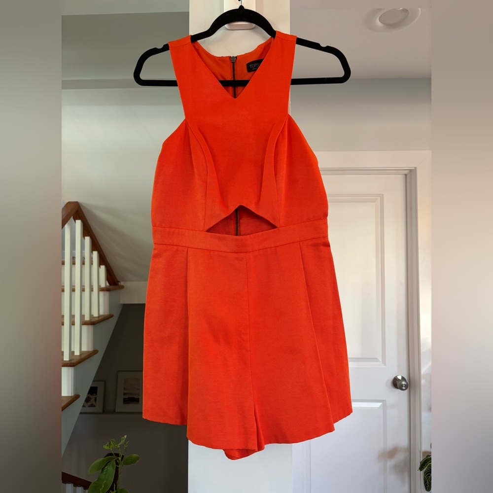 Topshop Deep Orange Fitted Romper - Size 6